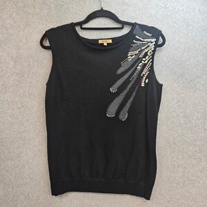SUNNY | Black Embellished Sleeveless Knit Top Sweater Vest Vintage 70s